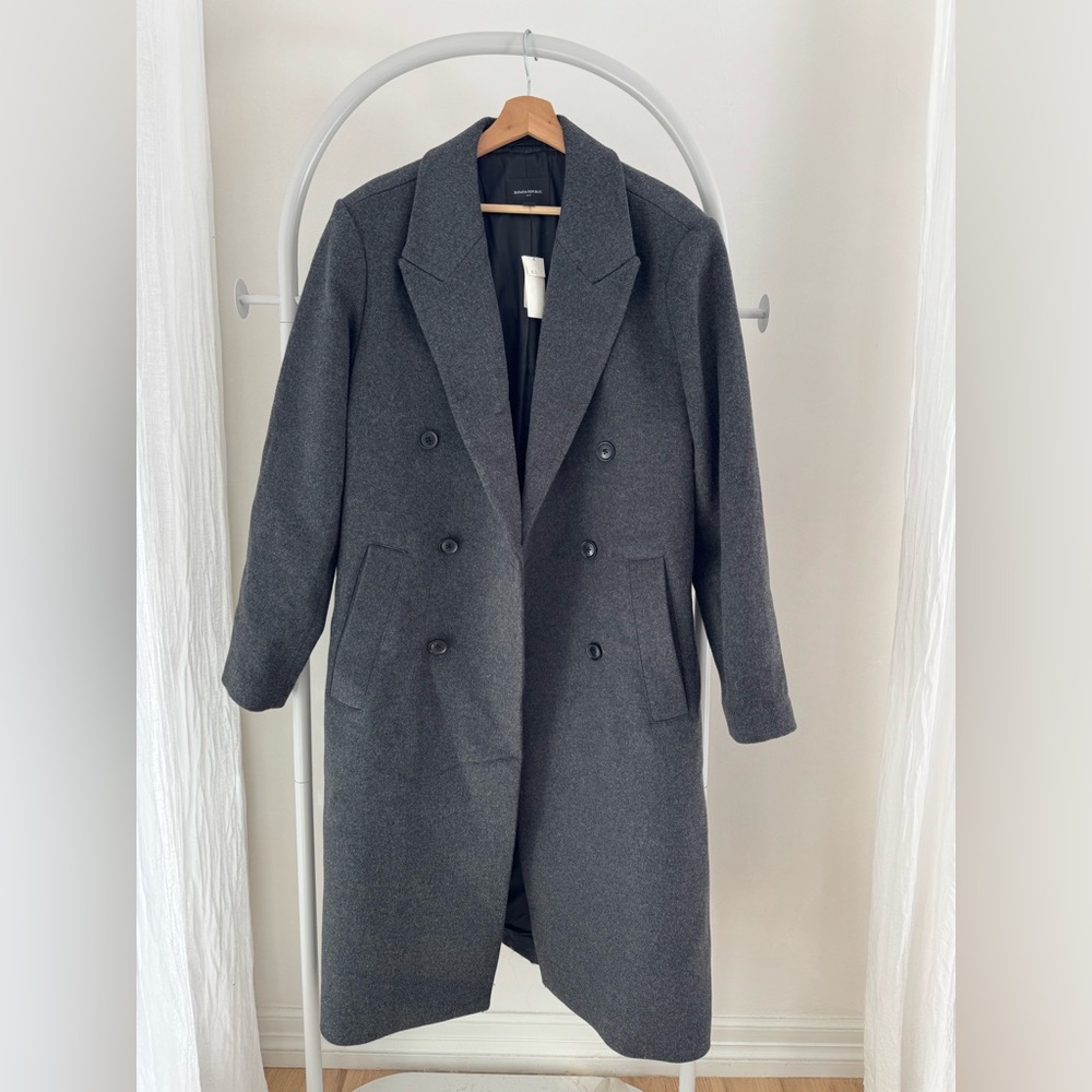 BRAND NEW! Banana Republic Men’s Gray Wool Blend Double Breasted Coat - Picture 5 of 13